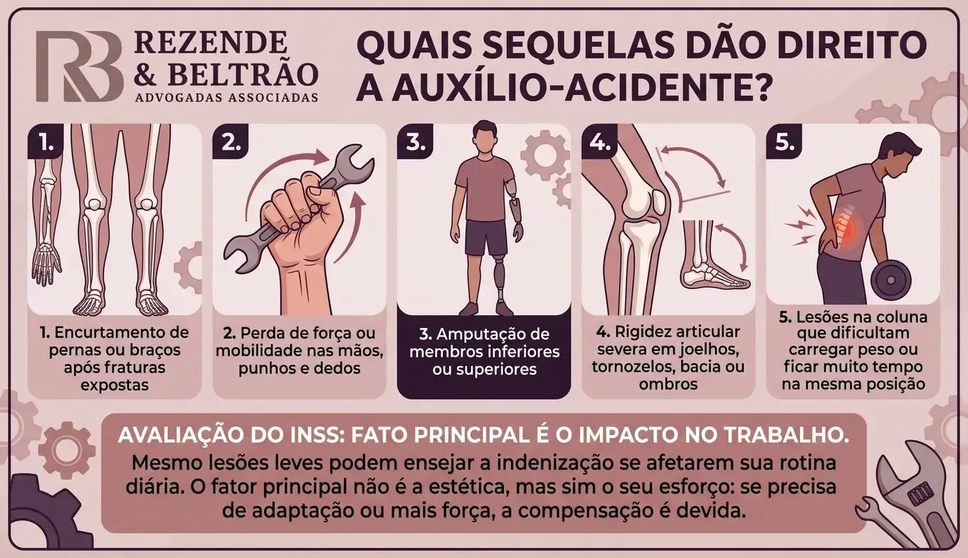Sequela de acidente de moto dá direito a auxílio-acidente por amputação ou lesão.